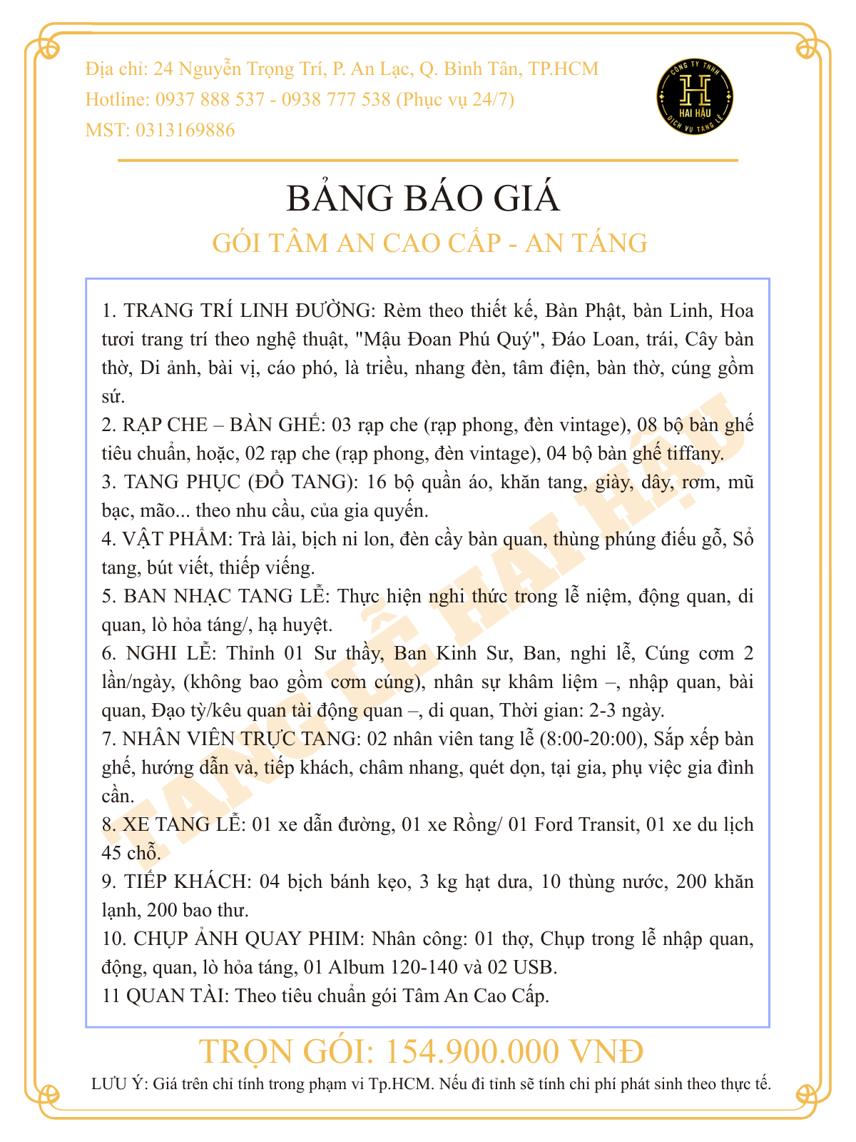Gói TÂM AN CAO CẤP-Hỏa Táng