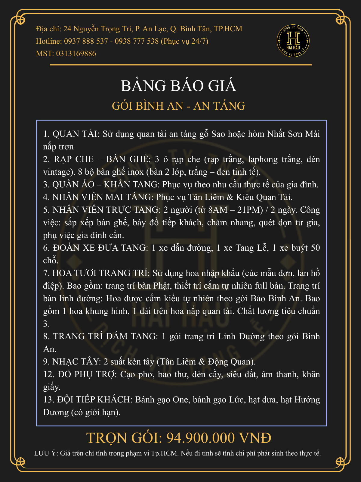 Gói BÌNH AN-An Táng