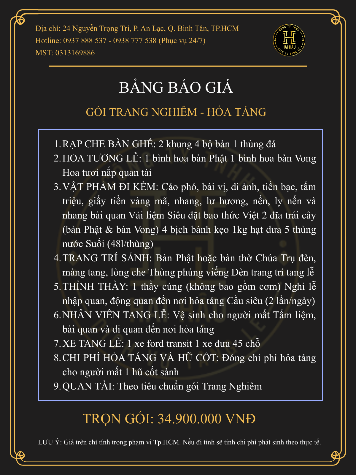 Gói TRANG NGHIÊM-Hỏa Táng